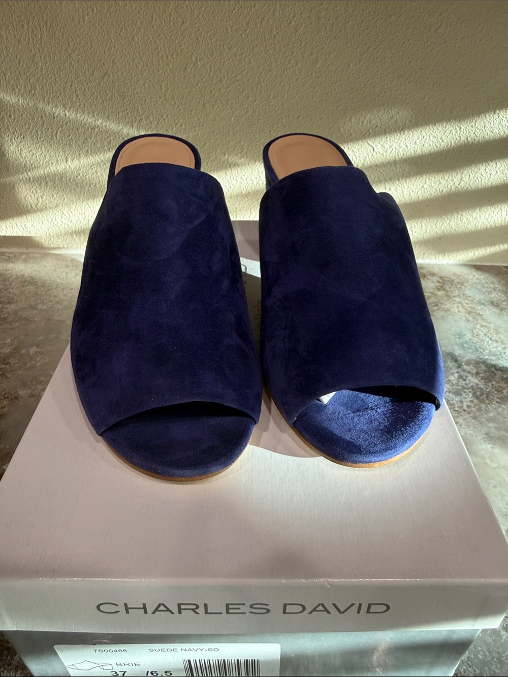 Charles David Navy Suede Open-Toe Mule Slides